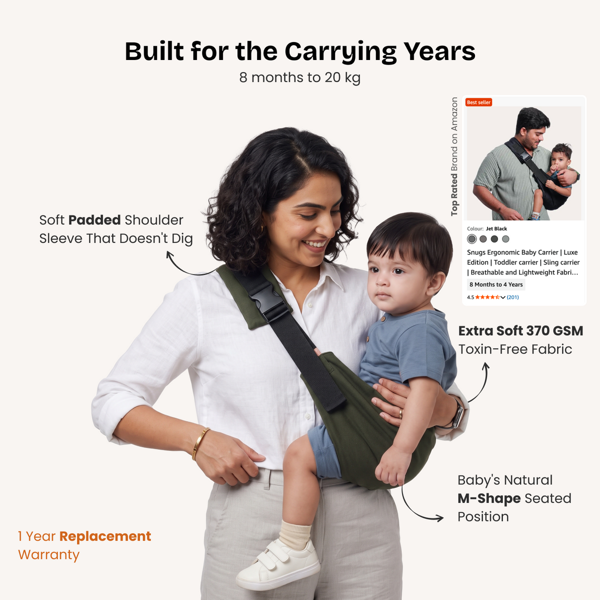 Snugs Sideways Carrier - Forest Green