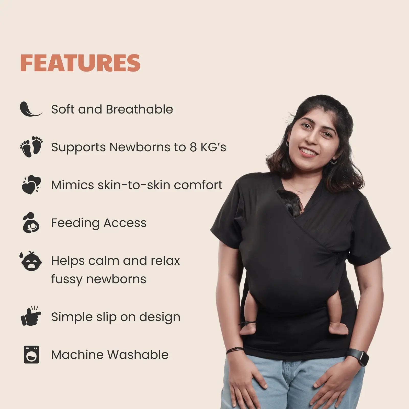 Snugs - Women's Everyday T-Shirt Carrier(Newborn to 8KGs) - Child Carrier