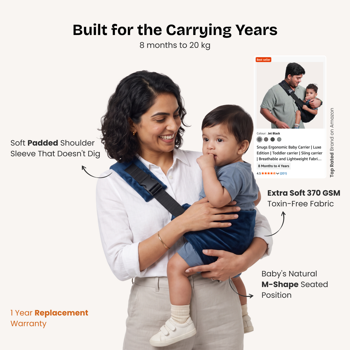 Snugs Sideways Carrier - Oxford Blue